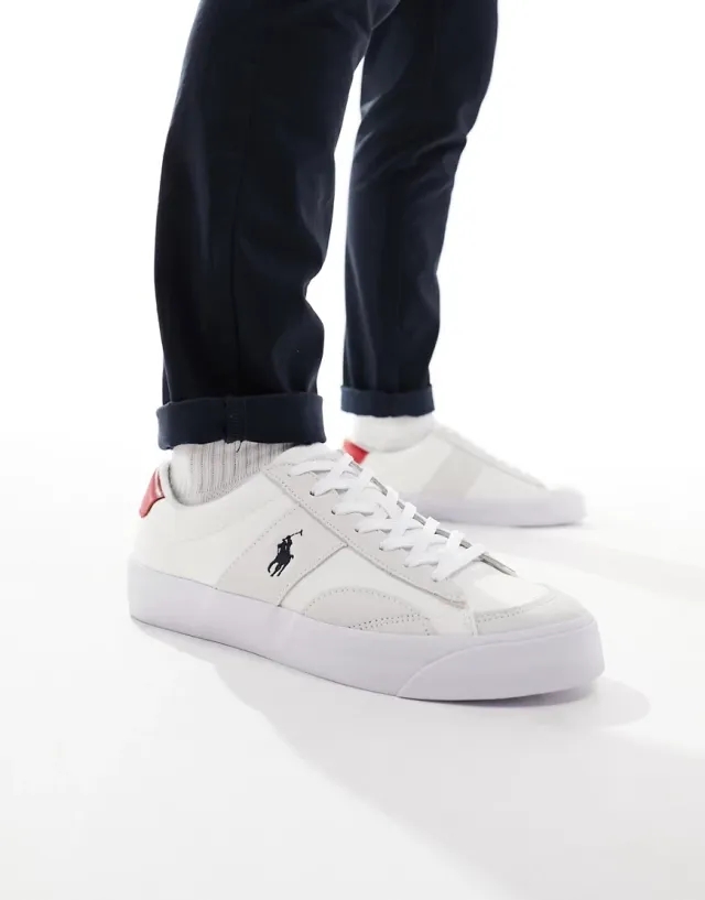 Polo Ralph Lauren Sayer Sport Trainer In Cream With Pony Logo-White