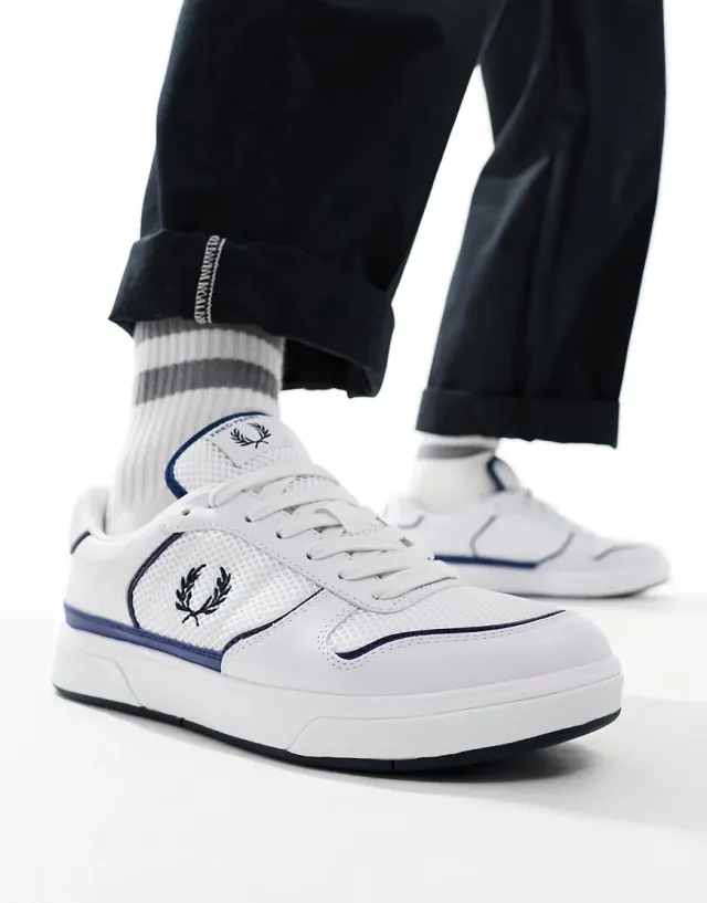 Fred Perry B300 Leather/Mesh Trainer In White