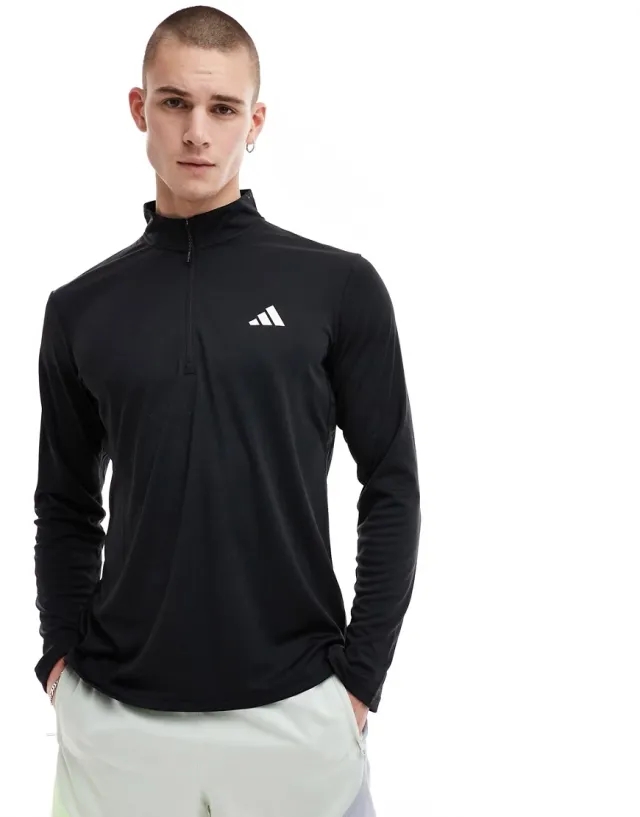 Adidas Training Essentials Half Zip T-Shirt In Black