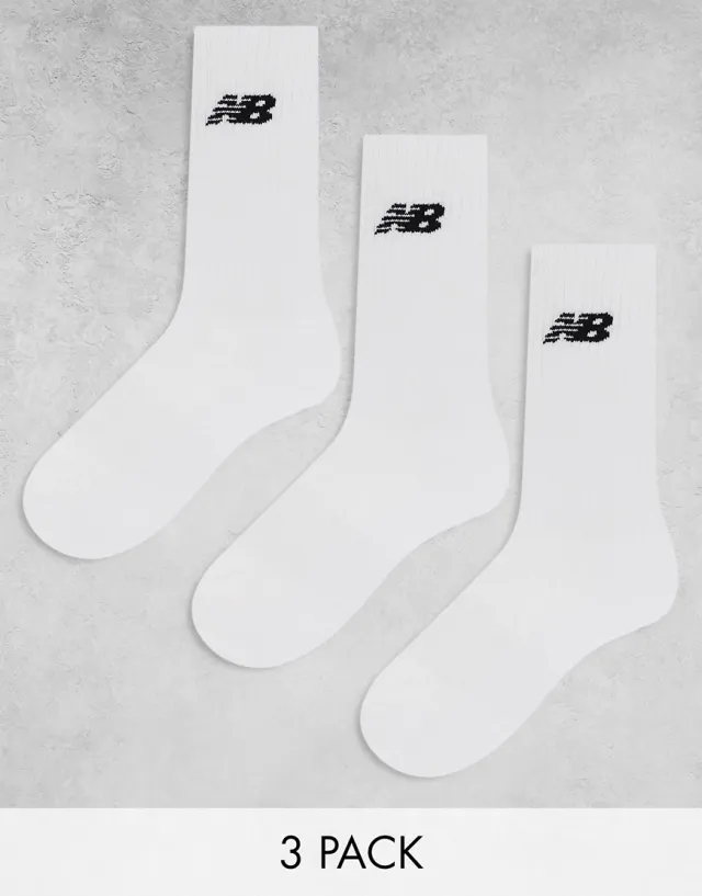 New Balance Logo Crew Socks 3 Pack In White