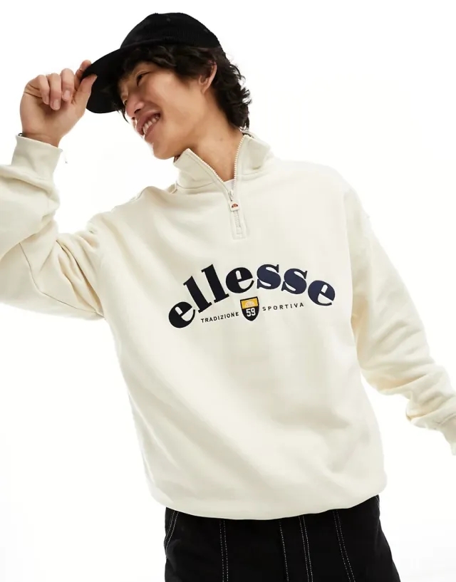 Ellesse Roane 1/2 Zip Sweatshirt In Off White