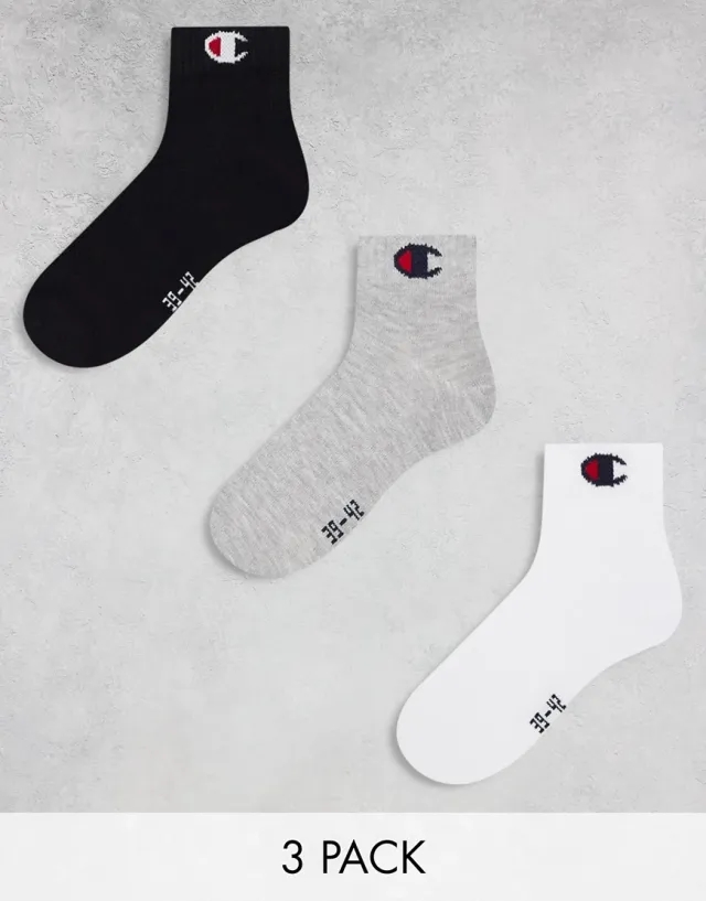 Champion 3 Pack Crew Socks In Grey White And Black-Multi