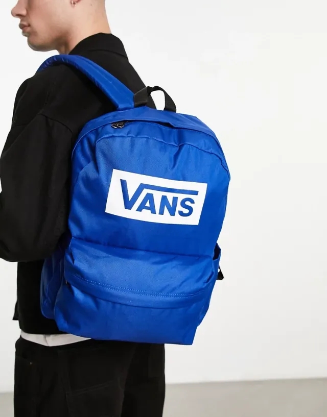 Vans Old Skool Box Logo Backpack In Blue