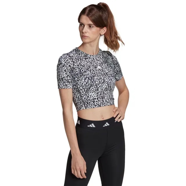 Adidas Techfit Print Crop Short Sleeve T-shirt  - Black