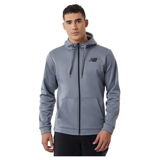 New Balance Men's Tenacity Performance Fleece Full Zip Hoodie in Black Poly Knit