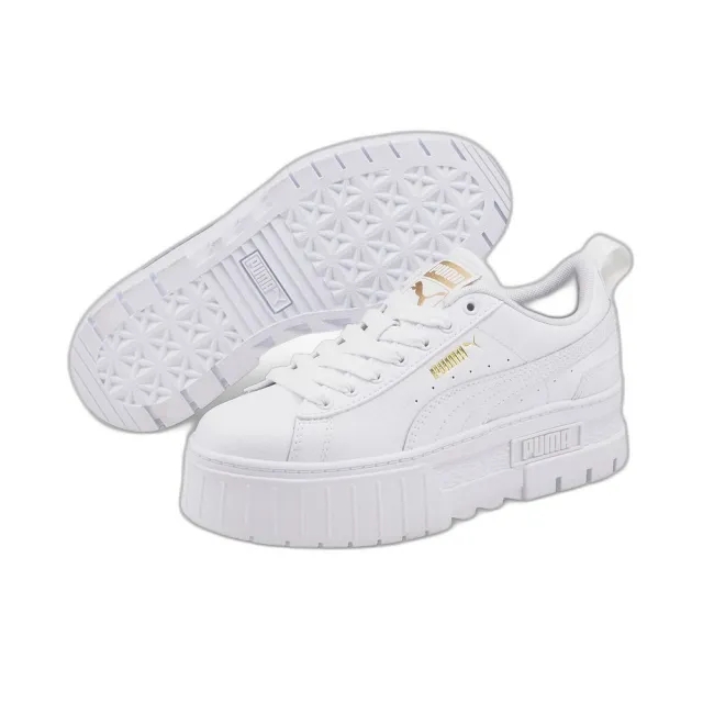 PUMA Mayze Leather Youth Trainers, White/Gold