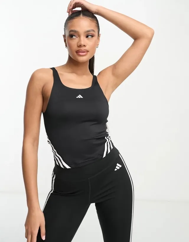 Adidas Train Icons 3 Stripe Tank Top In Black