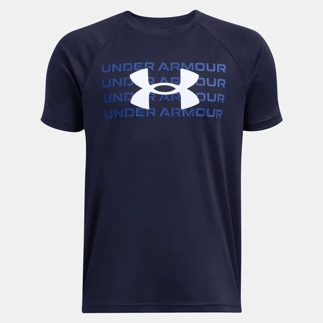 Boys'  Under Armour  Tech™ Wordmark Logo Short Sleeve Midnight Navy / Tech Blue / White YXS (48 - 50 in)