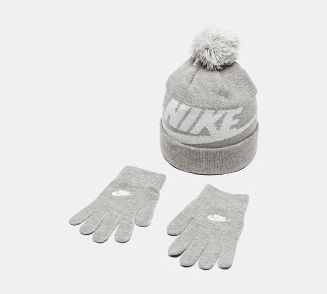 Nike Junior Swoosh Pom Beanie and Glove Set - Grey - Size ONE SIZE - Grey