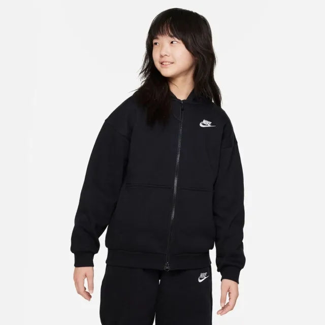 Nike Club Oversized Fleece Zip Hoodie Girls - Black