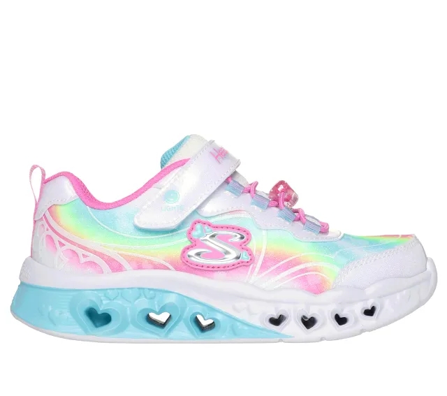 Skechers Girls Flutter Heart Lights - Groovy Swirl Sneaker in Hot Pink/Lavender