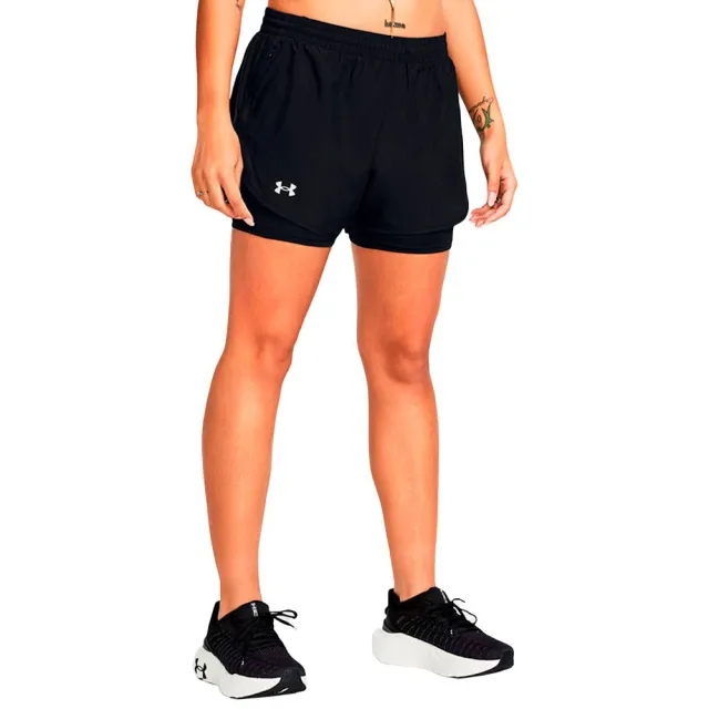 Women's  Under Armour  Fly-By 2-in-1 Shorts Black / Black / Reflective XXL