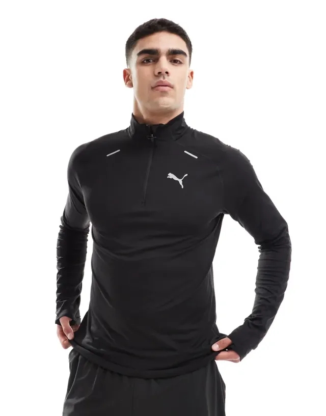 Puma RUN CLOUDSPUN Mens Quarter-Zip Top - Black Spandex