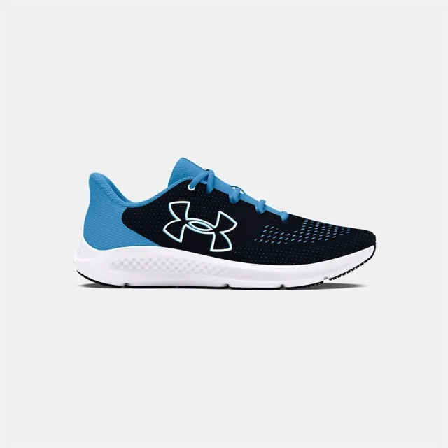 Women's  Under Armour  Charged Pursuit 3 Big Logo Running Shoes Black / Horizon Blue / White 4