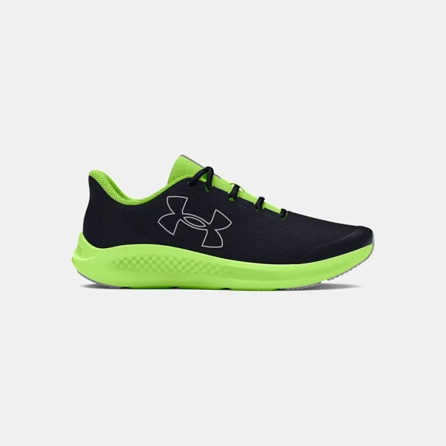 Boys' Grade School  Under Armour  Charged Pursuit 3 Big Logo Running Shoes Black / Morph Green / Mod Gray 5.5