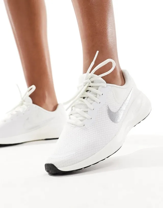 Nike Running Revolution 7 Trainers In White And Silver