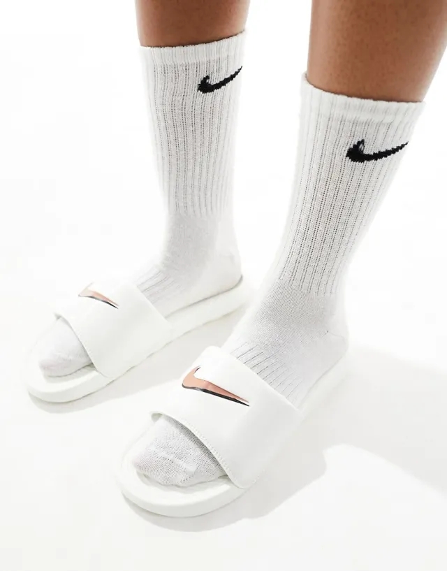 Nike Victori One Slides In White And Terra Blush