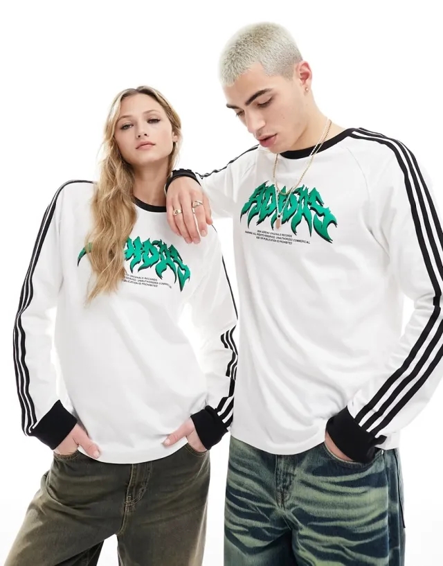 Adidas Originals Unisex Flame Graphic Long Sleeve In White