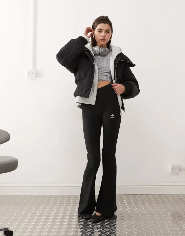 Adidas Originals Trefoil Essentials Flared Leggings In Black