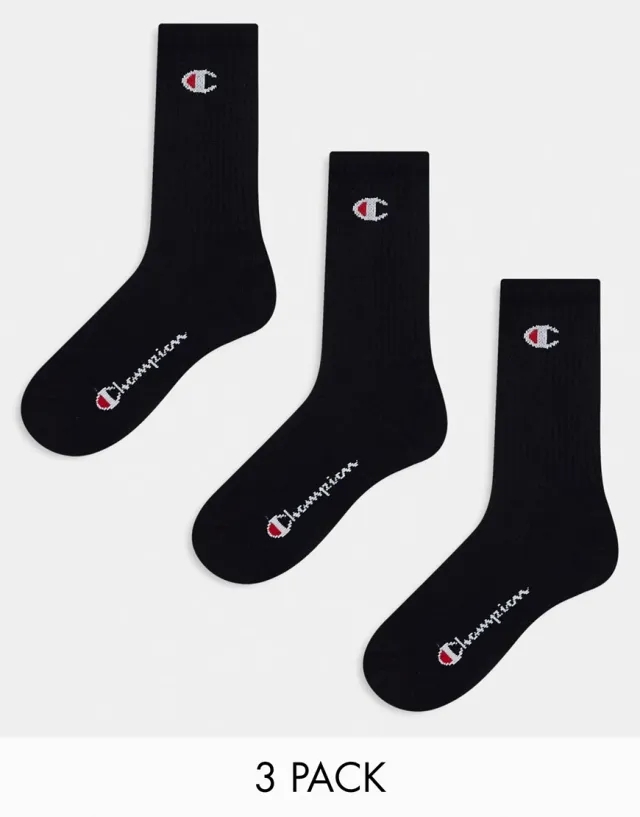 Champion 3 Pack Crew Socks In Black