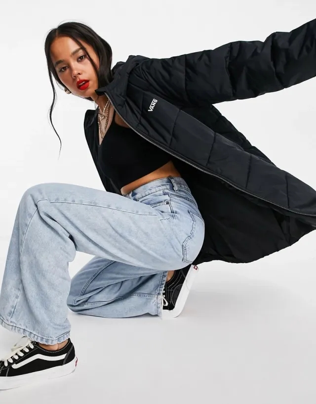 Vans Foundry Long Puffer Jacket In Black