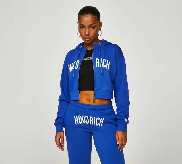 Hoodrich Womens Depth Full Zip Crop Hoodie - Blue - Size M - Blue