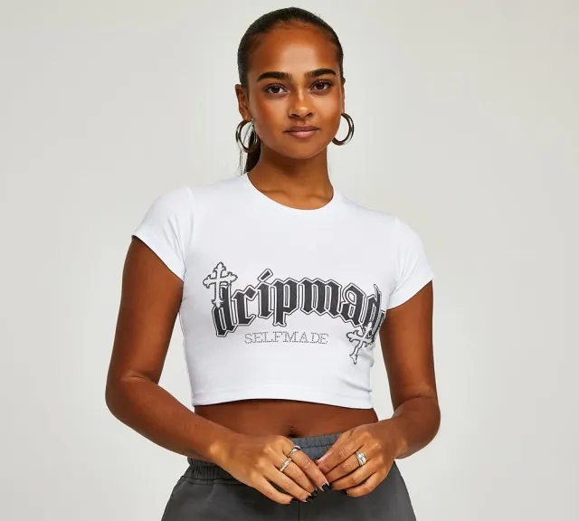 Dripmade Womens Emnity Short Sleeve Crop Top - White - Size XL - White