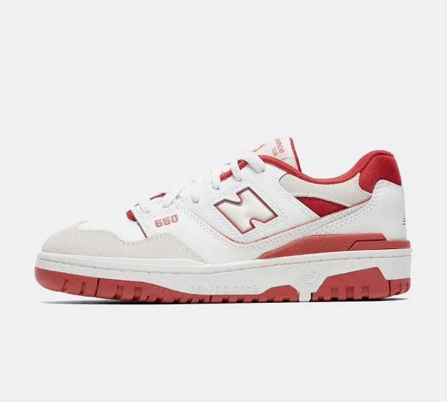 New Balance Junior 550 Trainer - White - Size 6 - Red