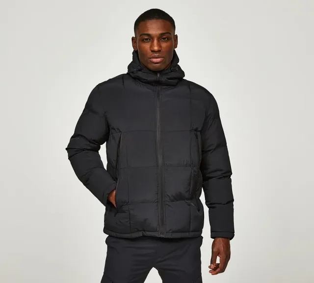 Brave Soul Box Quilt Crinkle Puffer Jacket - Black - Size S - Black