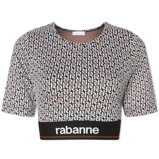 Paco Rabanne Women's All Over Logo Crop Top Monogram Noir