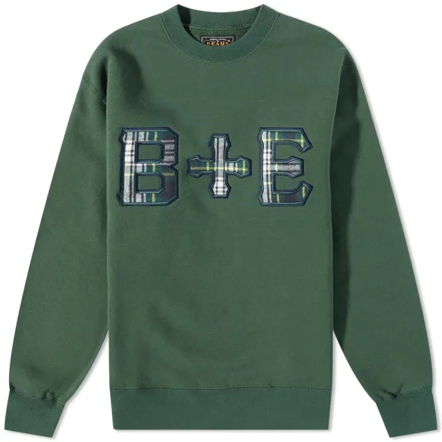 Champion END. x Beams Plus Men's 'Ivy League' Patch Logo Crew Sweat Dark Green