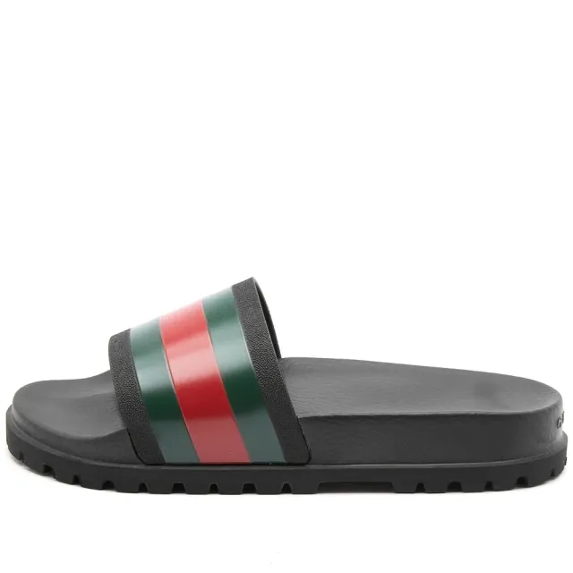 Gucci Men's Pursuit Trek Web Rubber Slide Black
