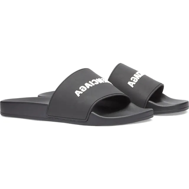 Balenciaga Men's Logo Pool Slide Black White
