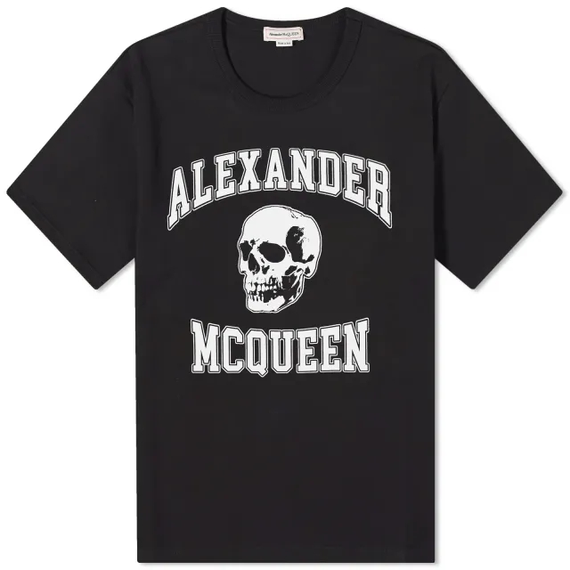 Alexander McQueen Men's Varsity Skull Logo T-Shirt Black/White