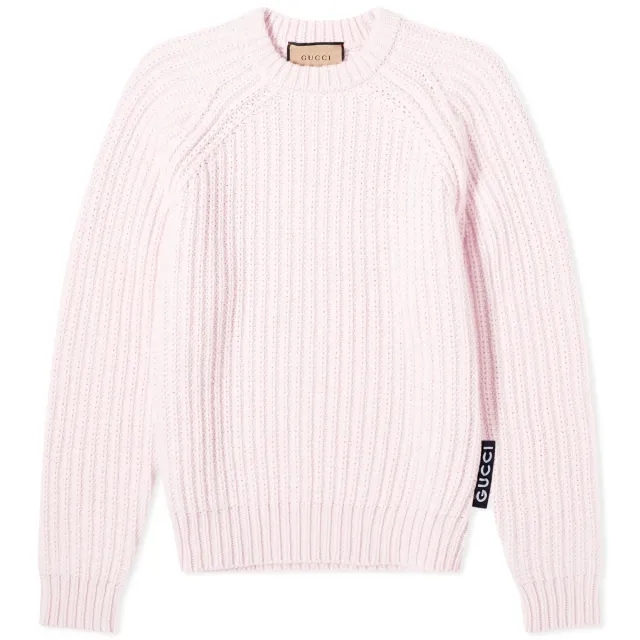Gucci Men's Ribbed Crew Neck Knit Jumper Baby Pink