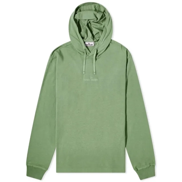 Stone Island Men's Embroidered Logo Lightweight Hoodie Sage