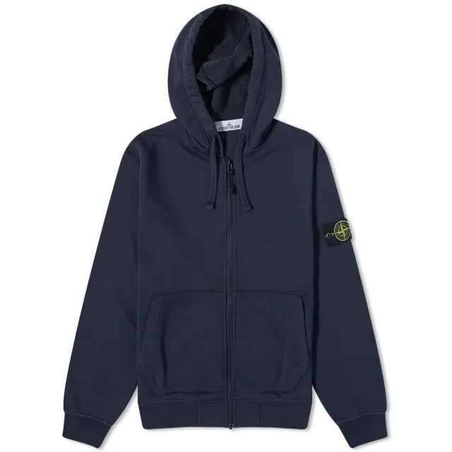 Stone Island Men's Garment Dyed Full Zip Hoodie Navy Blue
