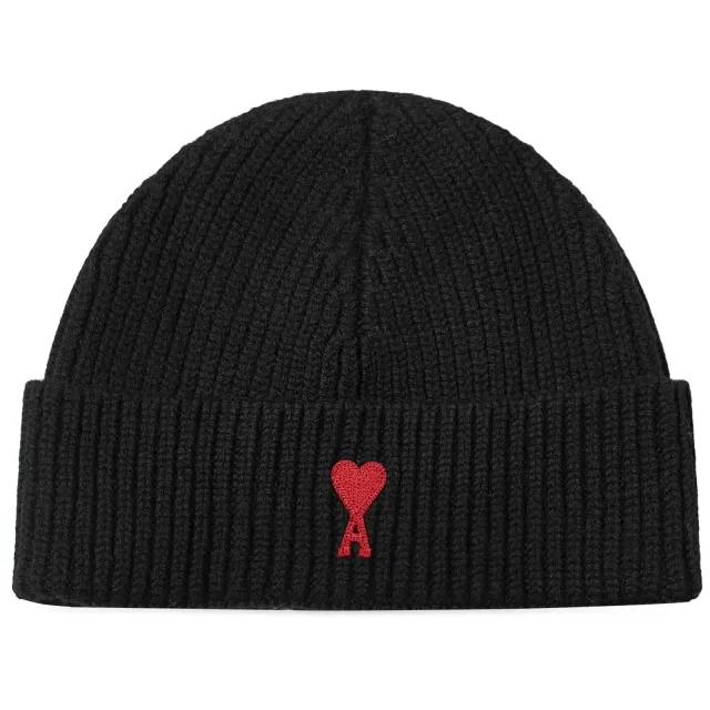 Ami Paris Red Ami De Coeur Beanie Men Beanies Black