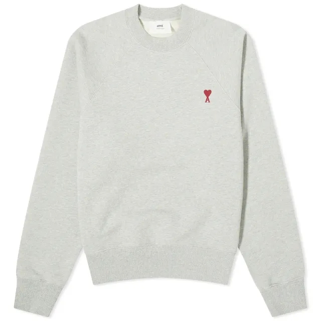 AMI Paris Women's Red Small Ami De Coeur Sweatshirt Heather Ash Grey