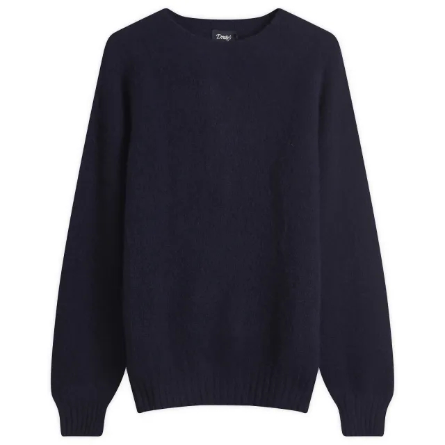 Drake's Men's Brushed Shetland Crew Knit Navy