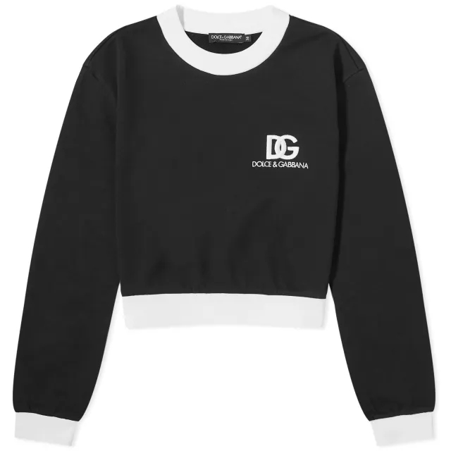 Dolce & Gabbana Women's Contrast Collar & Hem Logo Sweatshirt Black