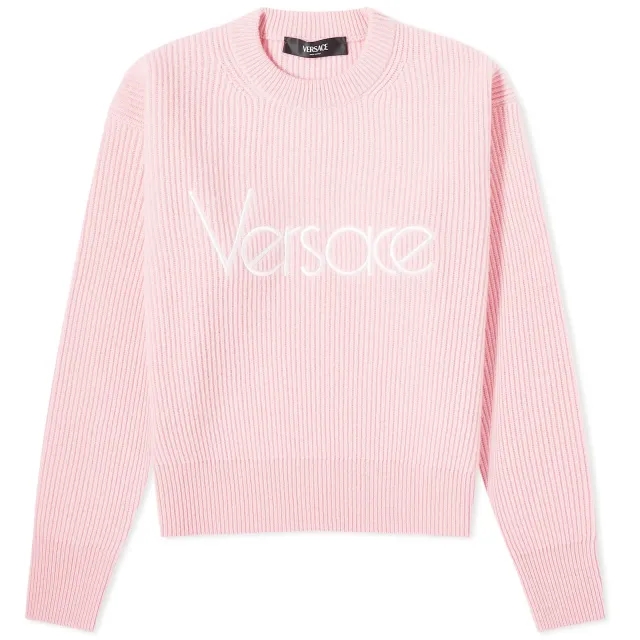 Versace Women's Knitted Logo Jumper Pale Pink