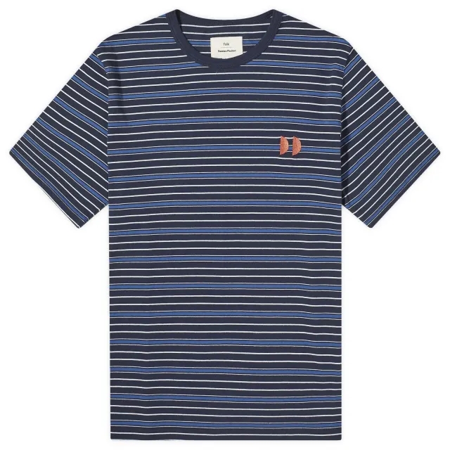 Folk Men's Damien Poulain Multistripe T-Shirt Navy Moon Dp