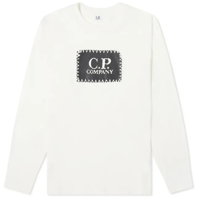 C.P. Company Men's Box Logo Longsleeve T-Shirt Gauze White
