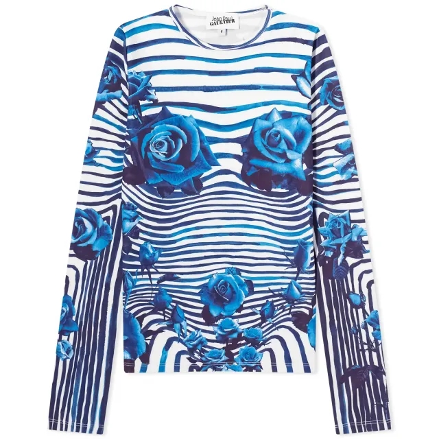 Jean Paul Gaultier Women's Flower Long Sleeve Top White/Navy