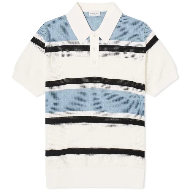 Dries Van Noten Men's Mindo Stripe Knit Polo White Multi