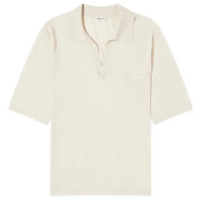 Saint Laurent Men's Open Collar Knit Polo Ecru