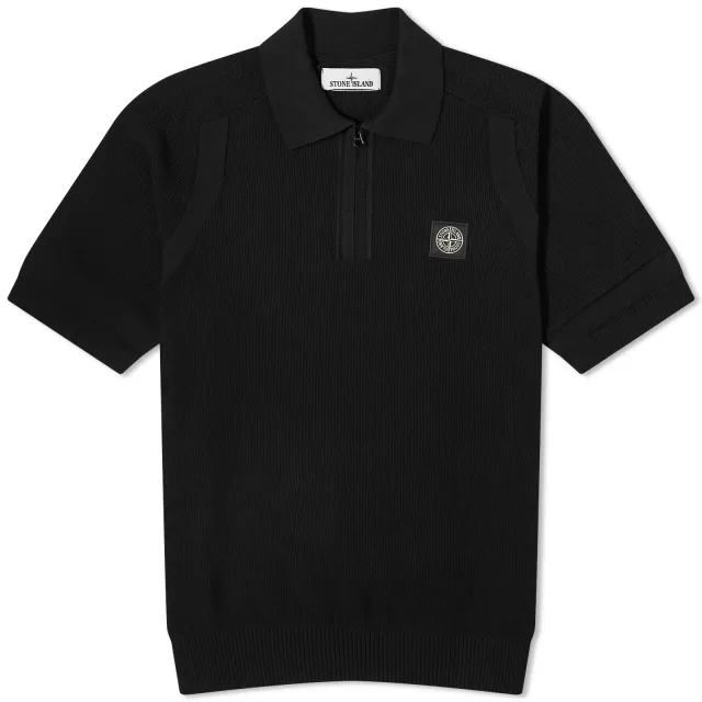 Stone Island Men's Soft Cotton Patch Knitted Polo Shirt Black