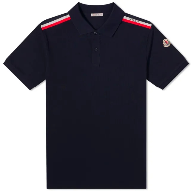 Moncler Tricolour Stripe Polo Shirt - Navy