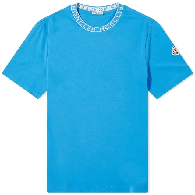 Moncler Men's Collar Logo T-Shirt Blue